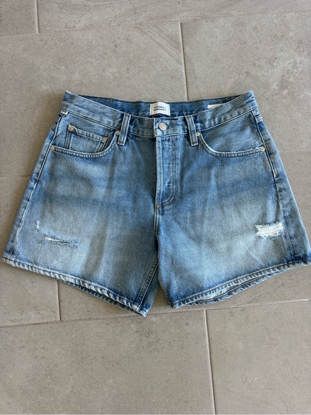 Citizens Of Humanity Light Blue Distressed Denim Shorts